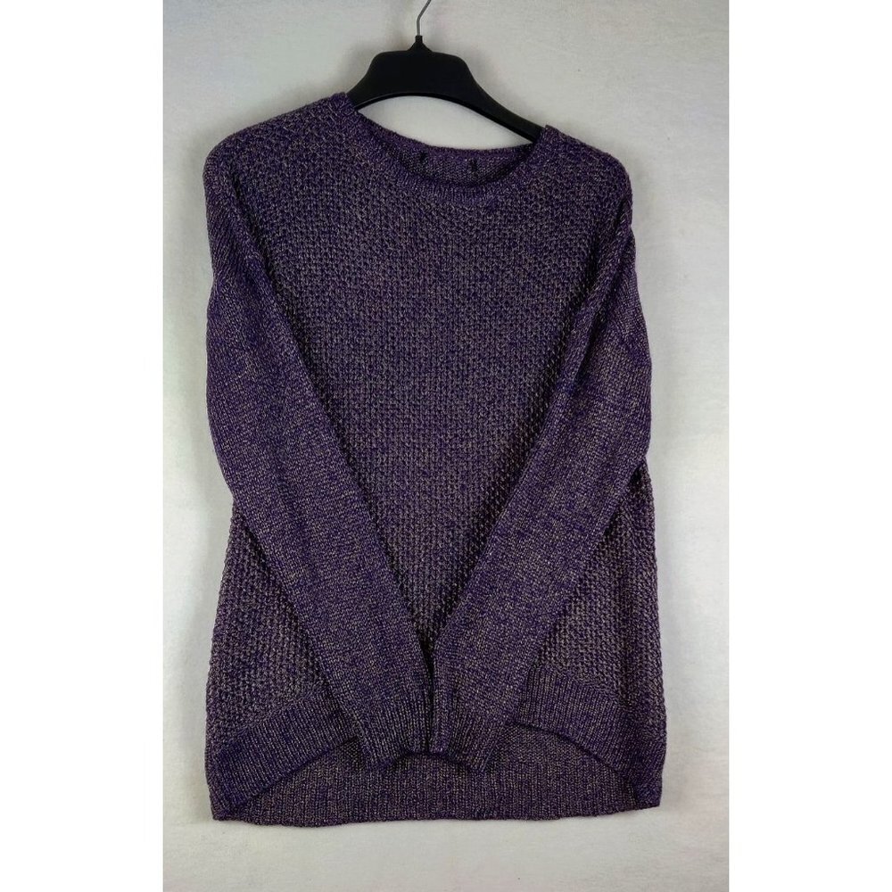 Metallic Purple Sweater Silver Threads sz L by Grace Elements Crew Neck